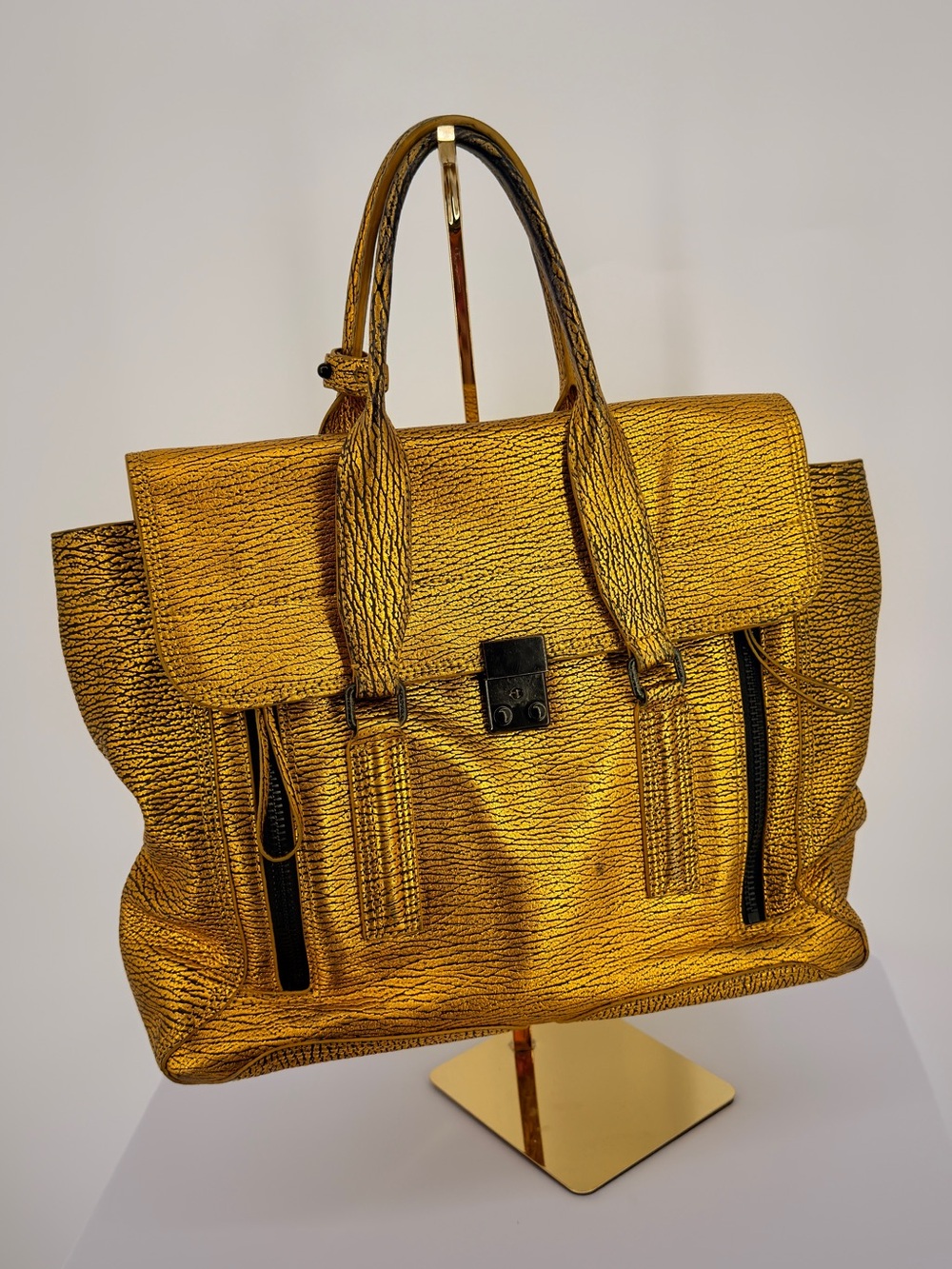 3.1 Phillip Lim Pashli Metallic Gold Leather Large Satchel Tote Bag